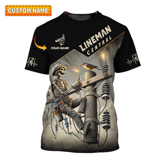 Man Shirt, Custom Name Lineman Central Shirt, Lineman Central Hoodie Polo Long Sleeve Shirt